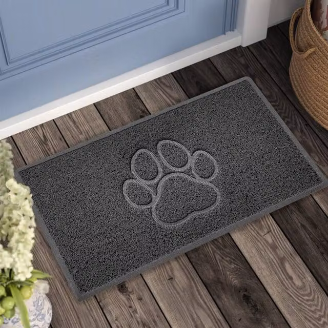 NICOMAN Paw Embossed PVC Spaghetti Coil Doormat, Grey, W: 90 cm, D: 60 cm