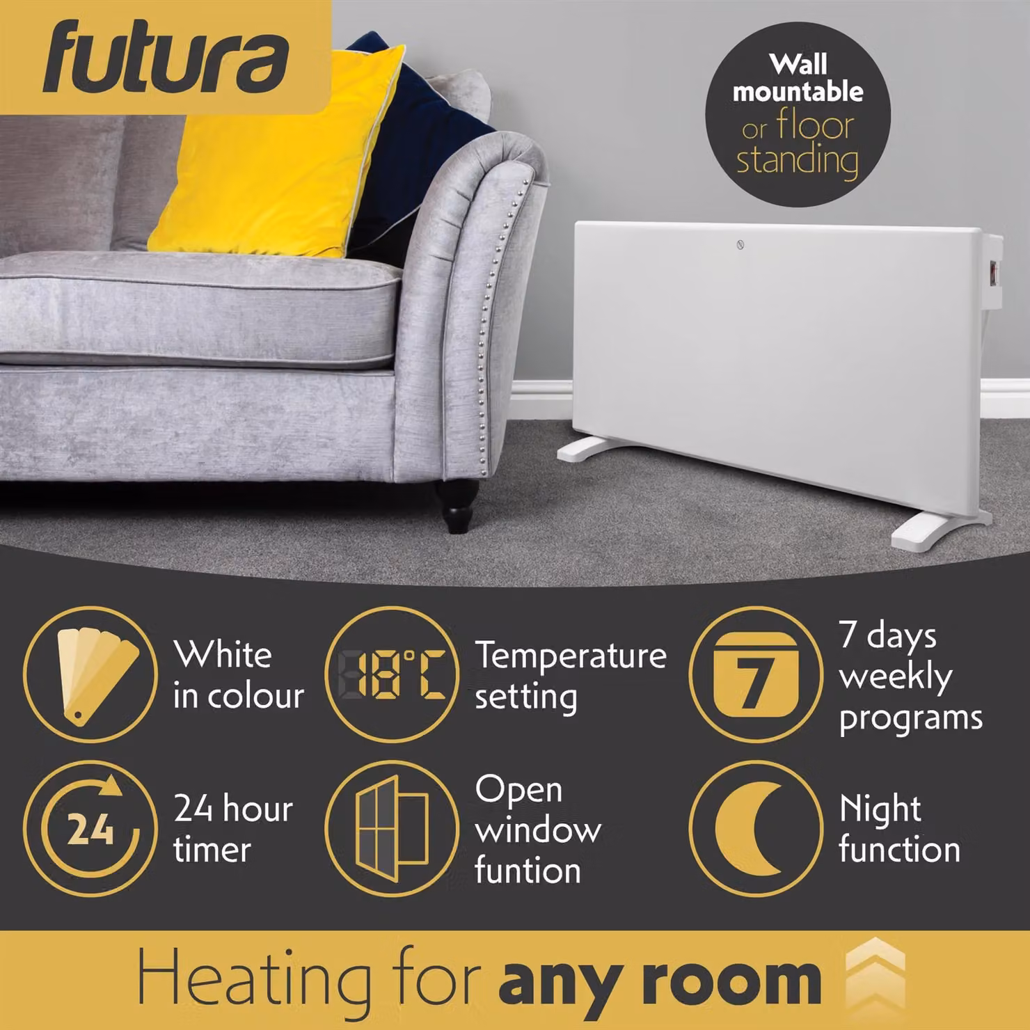 Futura 2000W Wall Mounted Electric Radiator Panel Heater with Setback Timer in White – 3