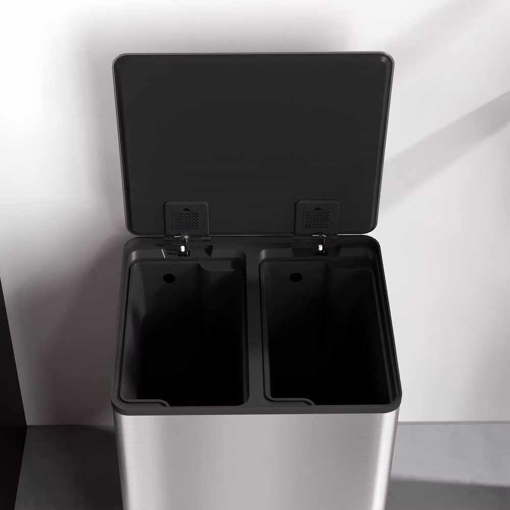 STILVORA Dual Compartment Stainless Steel Kitchen Bin with Pedal Lid and Soft Close Mechanism, Silver – 9