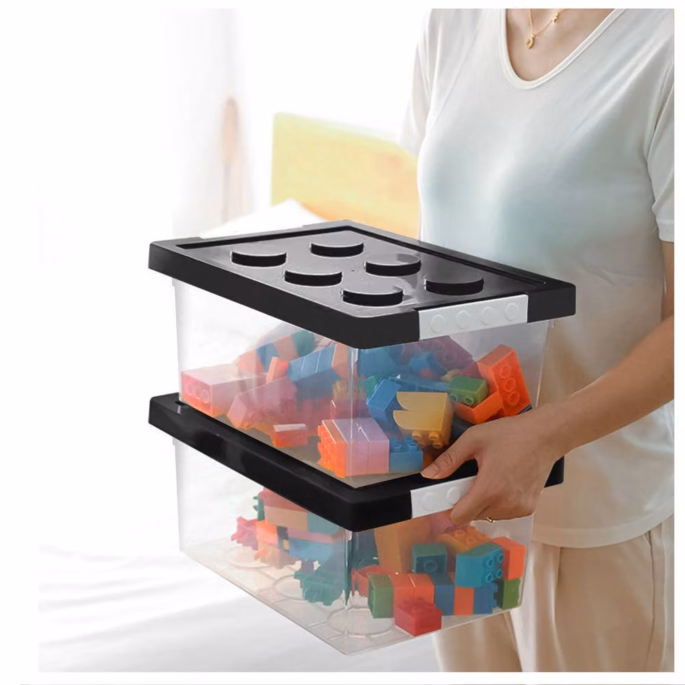 Greentainer Set of 2 Stackable Plastic Storage Bins with Lids in Multicolour Transparent and Black – 5