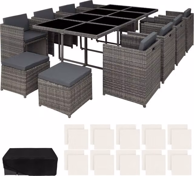 Tectake New Orleans Modern Rattan Garden Furniture Set in Grey