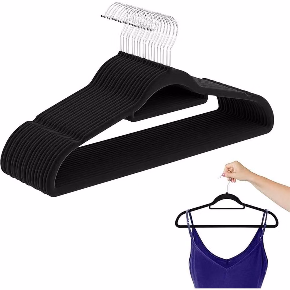 VOGREX 20-Piece Black Non-Slip Velvet Trouser and Tie Hangers with Bar – 3