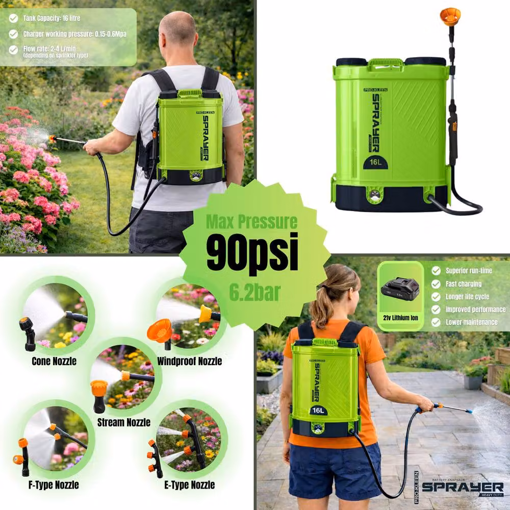 ProKleen Battery Powered Knapsack Sprayer 16L in Green with Rechargeable Battery – 4