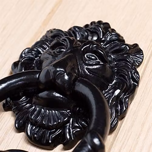 Hammer and Tongs Lion Head Door Knocker in Matt Black Iron, Pack of 2 – 6