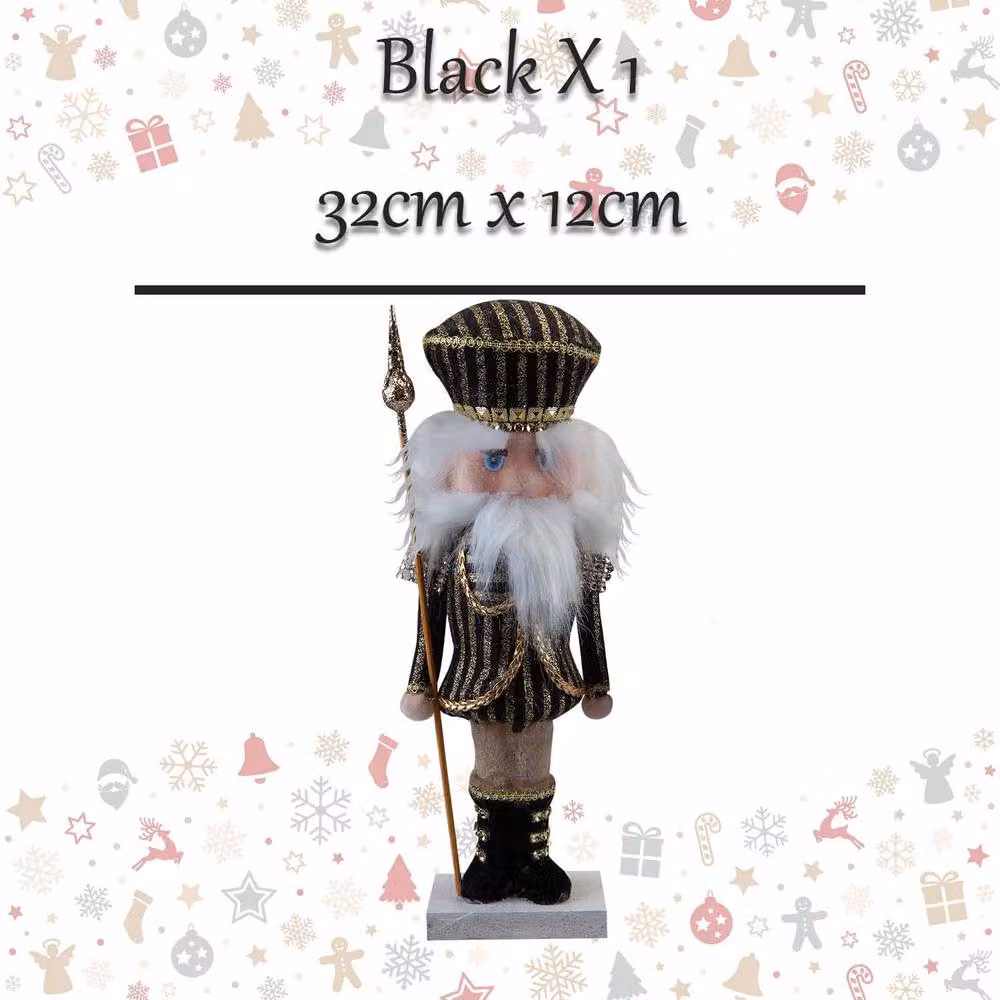 VFM e-Store Black and Gold Striped Christmas Nutcracker Tabletop Decoration H: 32 cm, W: 12 cm, D: 12 cm – 2