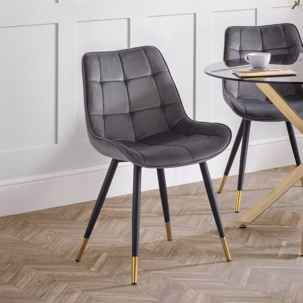 Cheshire Bexley Set of 2 Modern Grey Velvet Dining Chairs with Metal Legs – 3