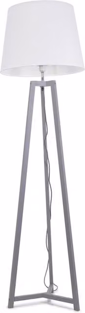 ValueLights Lottie Grey Wood Floor Lamp with White Tapered Fabric Shade and LED Bulb