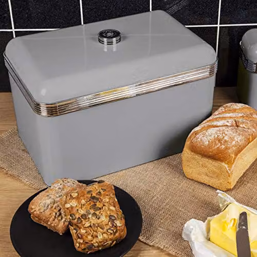 Swan Retro Metal Bread Bin, Grey, W: 35.3 cm, D: 23.5 cm, H: 22.6 cm – 4