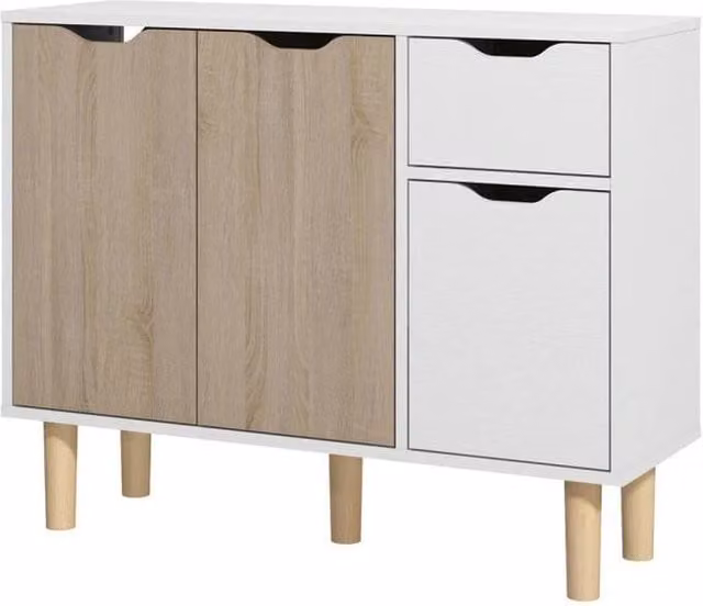 KORVIXA Modern Wood Sideboard Storage Cabinet in White and Multicolour, W/D/H: 100 x 100 x 100 cm – 1