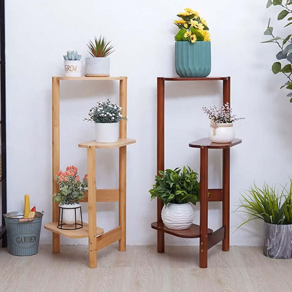 NESTLUNE Brown 3 Tier Bamboo Corner Plant Stand, H 100 cm x W 15 cm x D 15 cm – 3