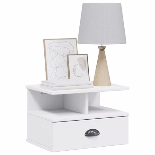 vidaXL Modern White Solid Pine Wood Wall-Mounted Bedside Cabinet W/D/H: 40 x 31 x 27 cm