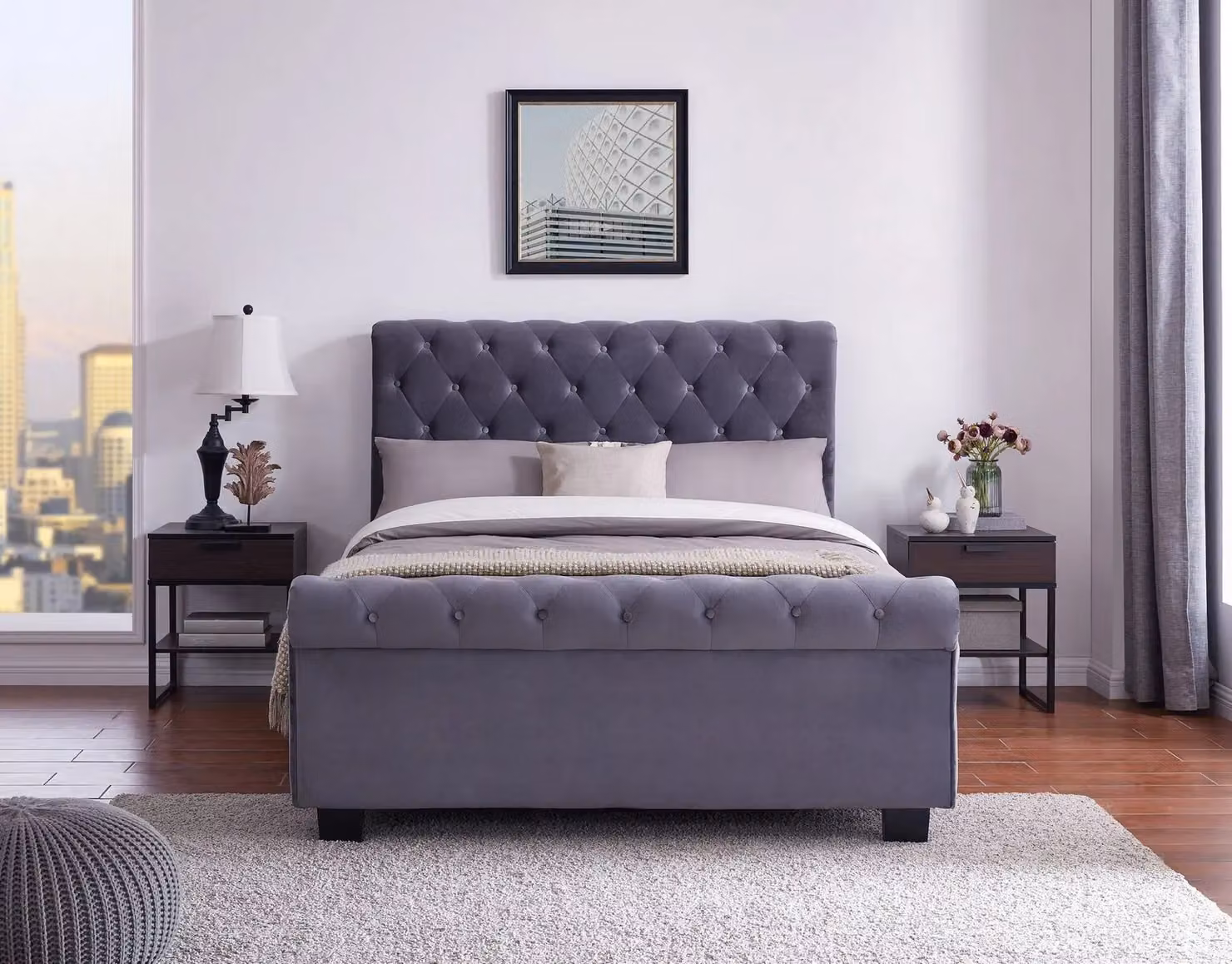 Flintshire Furniture Ltd Whitford Grey Velvet Fabric Ottoman Bed Frame with Lift Up Base, W/D/H: 140 x 200 cm – 3