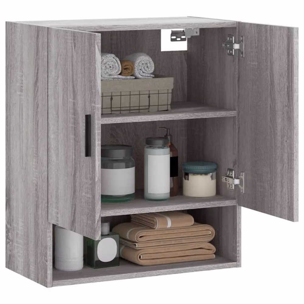 Berkfield Home Grey Sonoma Wall Cabinet with Hinged Doors and Open Shelf, W: 60 cm, D: 31 cm, H: 70 cm – 3