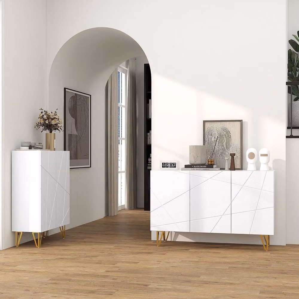 Wyld Haus Sarota Modern High Gloss White Sideboard with Gold Tone Hairpin Legs – 6