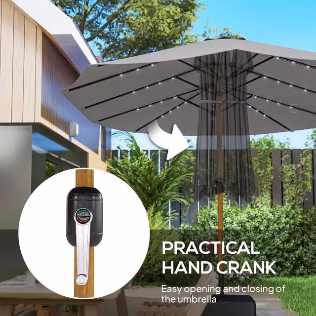 Outsunny Double Sided Cantilever Garden Parasol with 48 Solar LED Lights, 4.6m, Light Grey