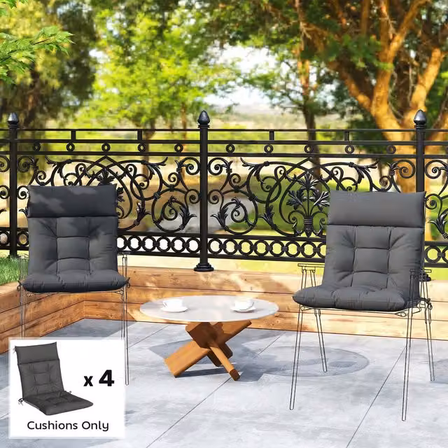 Outsunny Set of Four Waterproof Garden Chair Cushions in Dark Grey