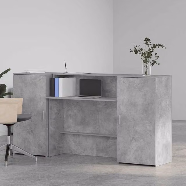 Berkfield Home Reception Desk in Concrete Grey, W/D/H: 200 x 50 x 103.5 cm