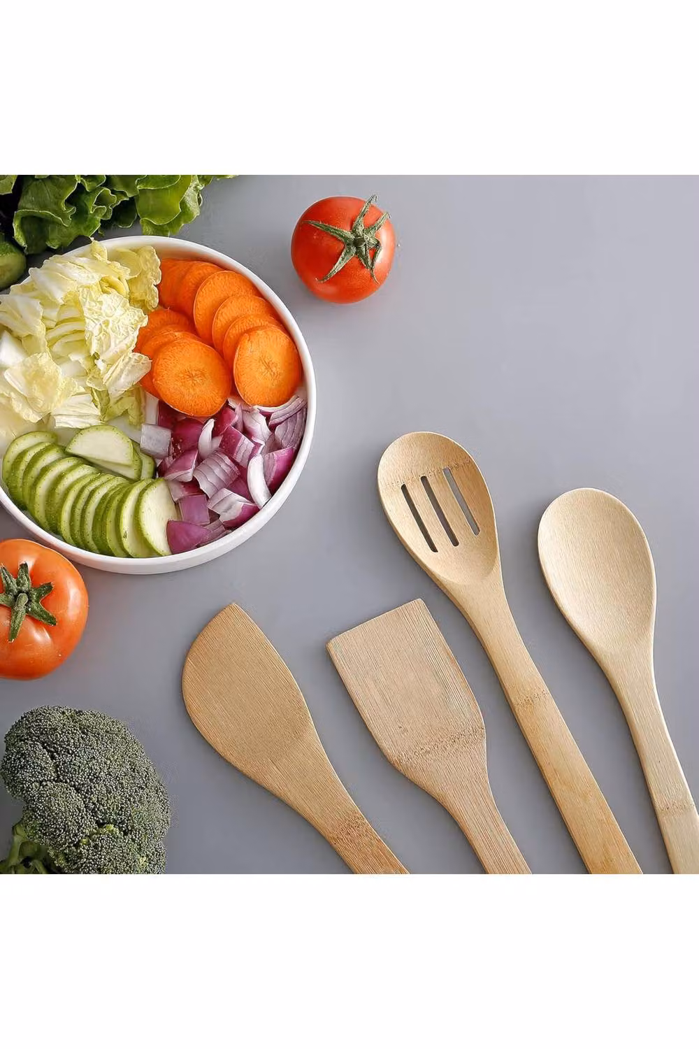 Dyzi 5 Piece Brown Bamboo Wooden Kitchen Utensil Set with Holder, 30 cm – 2