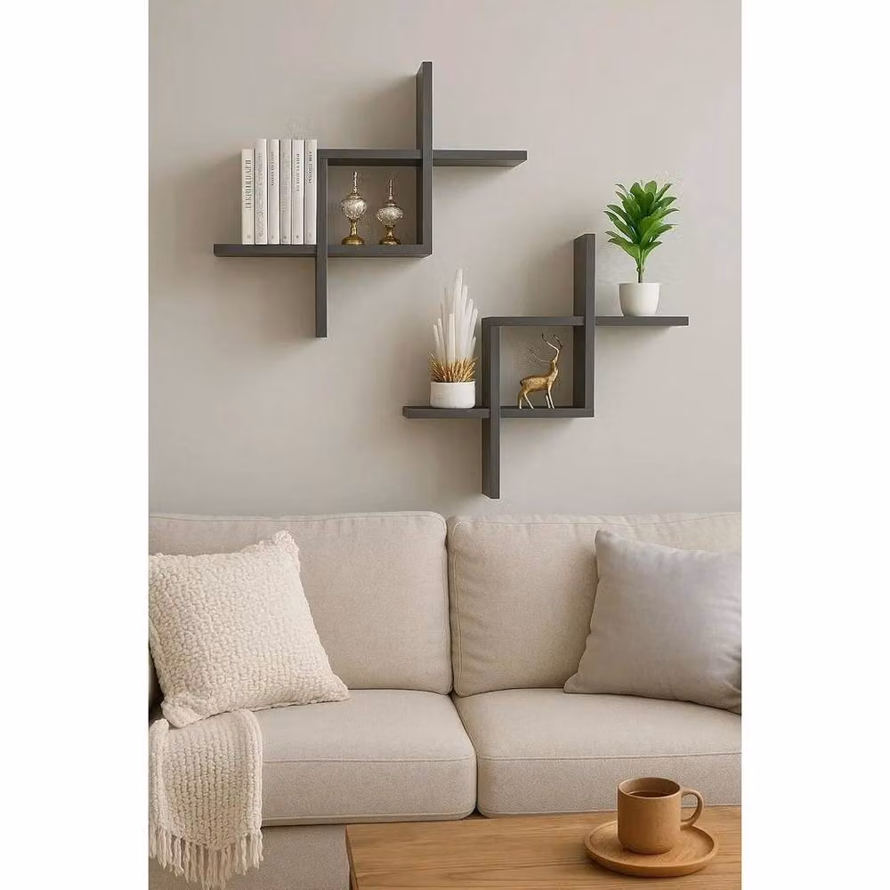 SPETLEK Modern Matt Black Metal Wall Mounted Shelves – 2