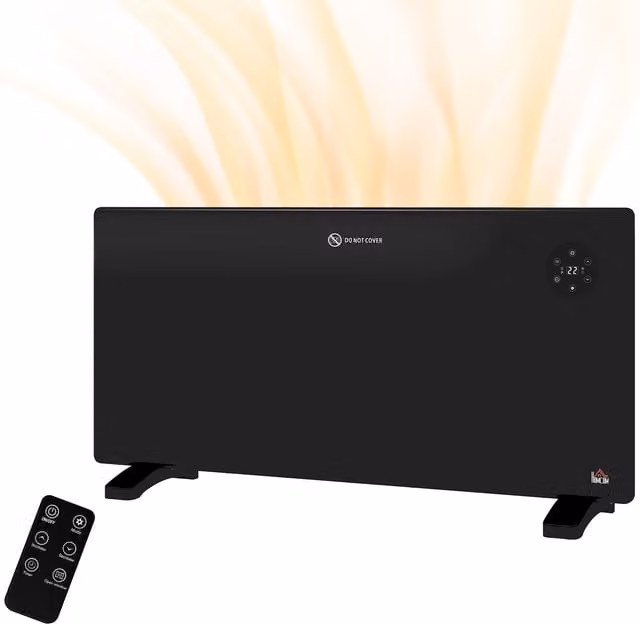 HOMCOM Electric Convector Heater in Black with LED Display, Thermostat and Remote Control