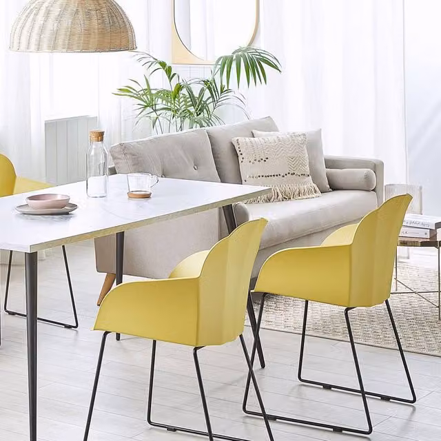 Wyld and Coco Zenith Yellow Synthetic Leather Dining Chairs, Set of 2 with Black Metal Legs – 1