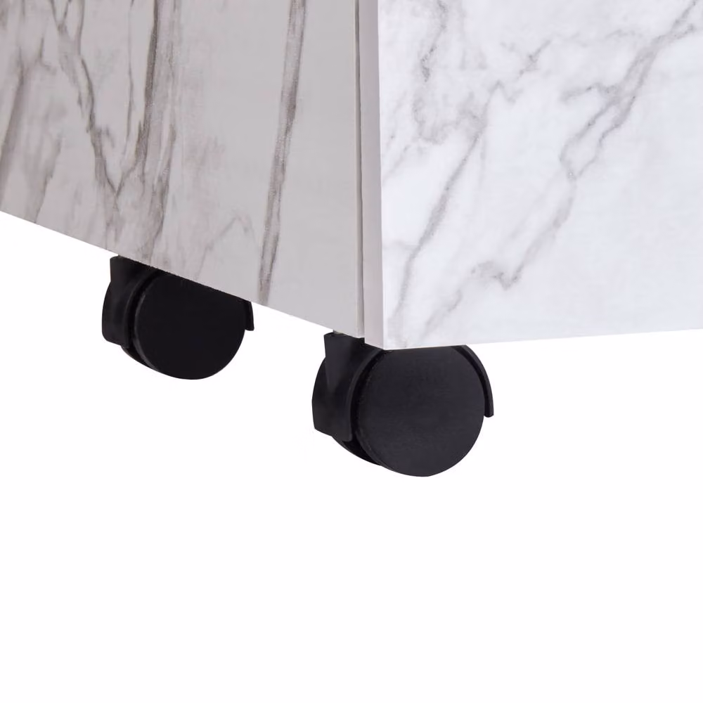 Wyld and Coco White Marble Bathroom Cabinet on Wheels with 2 Drawers, W80 x D30 x H38 cm – 2