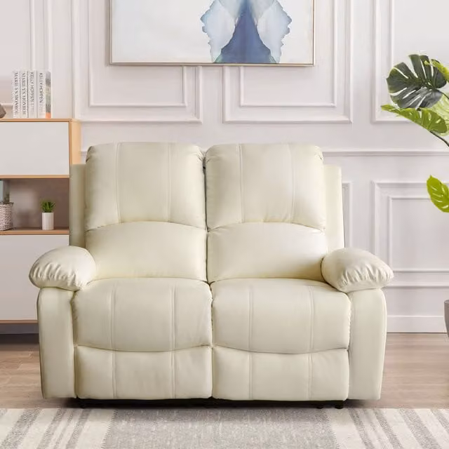 Comfy Living Ivory Bonded Leather Reclining 2 Seater Sofa