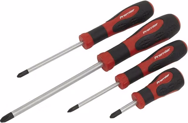 Loops 4 Pack JIS Vehicle Screwdriver Set No. 1 to No. 3 in Silver and Multicolour Vanadium Steel with Soft Grip