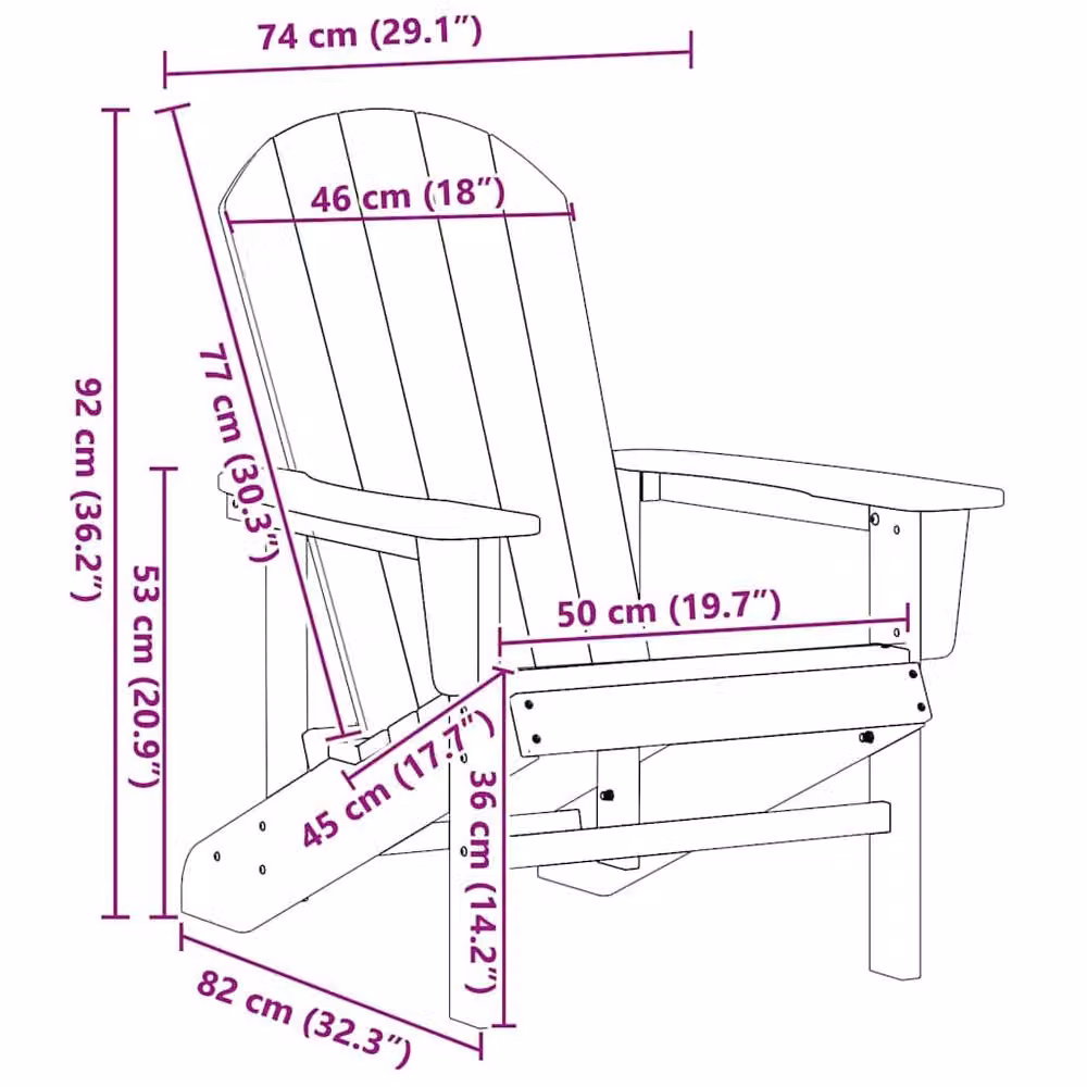 Berkfield Home Modern Adirondack Chairs, 2 Piece Set in Navy Blue, W/D/H: 74 x 40 x 90 cm – 10
