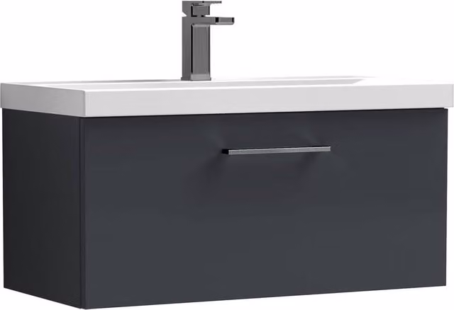 Balterley 800mm Wall Hung 1 Drawer Vanity Basin Unit in Dark Grey with Pewter Handle