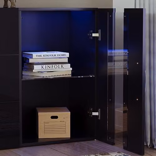 Vida Designs Astro Modern LED Sideboard in Black with 2 Doors and 3 Drawers – 3