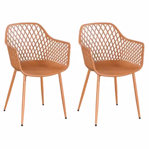 Sunray Set of 2 Lattice Armchair Bistro Dining Chairs with Powder-Coated Steel Legs for Outdoor and Indoor Use