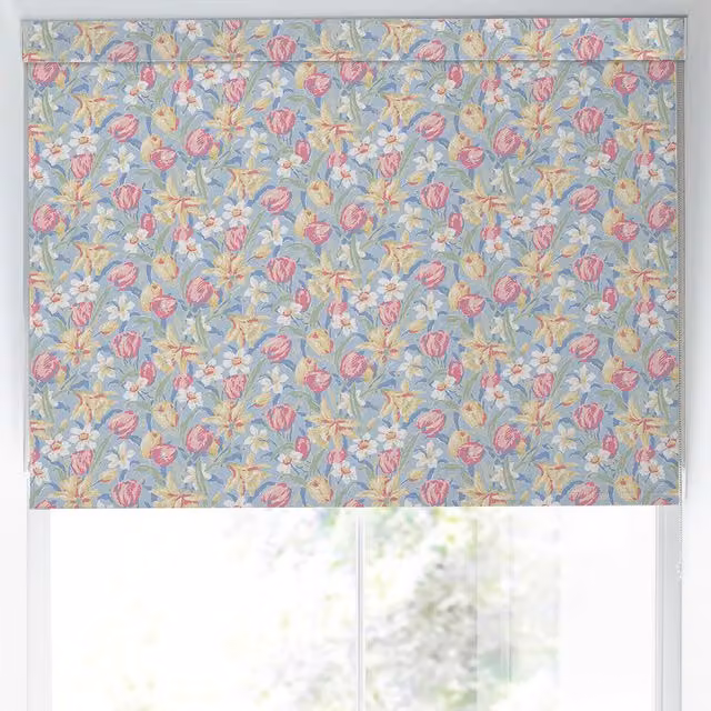 Laura Ashley Tulips Made to Measure Blackout Roller Blind in China Blue Floral Polyester