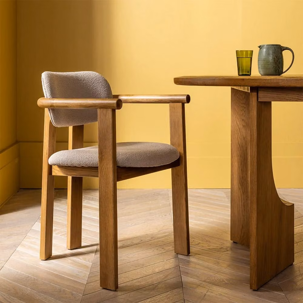 Atkin and Thyme Cora Oak Dining Chair in Beige Bouclé