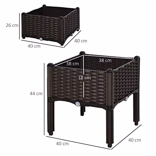 Outsunny Set of 2 Brown Plastic Raised Garden Beds for Vegetables, Herbs and Ornamental Plants – 7