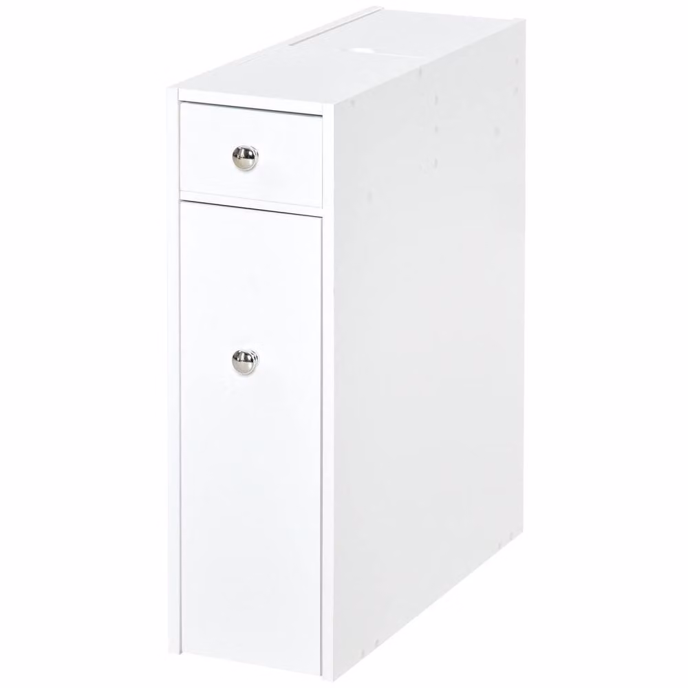 Wyld Haus Ninemi Narrow White Bathroom Floor Storage Cabinet with Drawers – 1