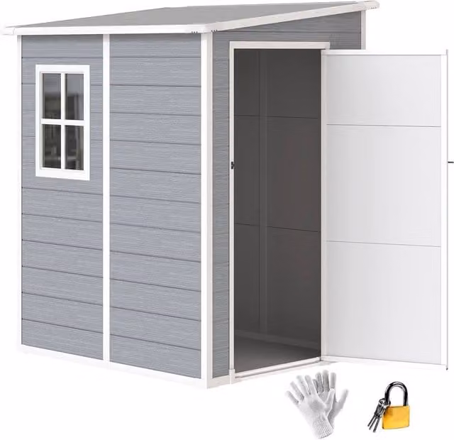 Rolipo Grey Aluminium Lean-To Pent Garden Shed with Window and Lockable Single Door, W: 121.92 cm, D: 152.4 cm, H: 139.0 cm – 1