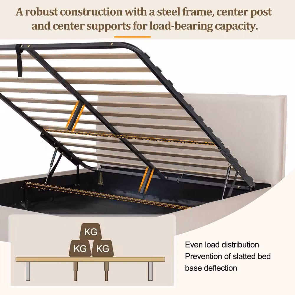 Merax Super King Ottoman Bed in Beige Velvet with Hydraulic Storage, W/D/H: 180 x 200 cm – 4