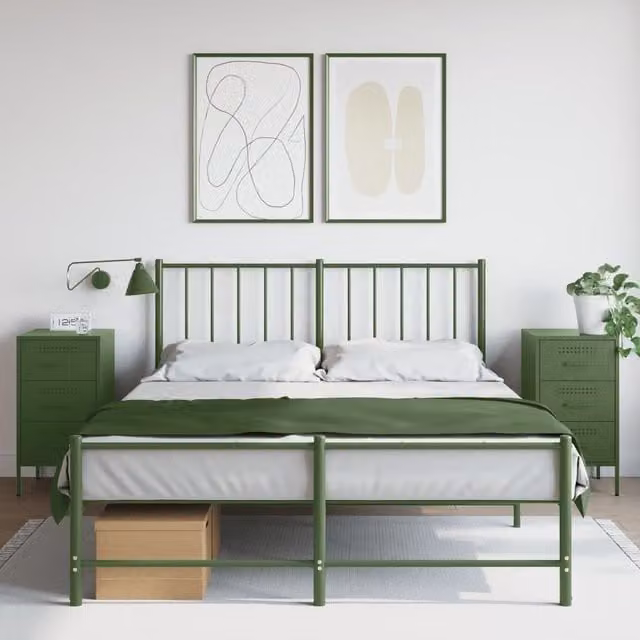 Berkfield Home Set of 2 Industrial Metal Bedside Cabinets in Olive Green, W/D/H: 36 x 39 x 68 cm