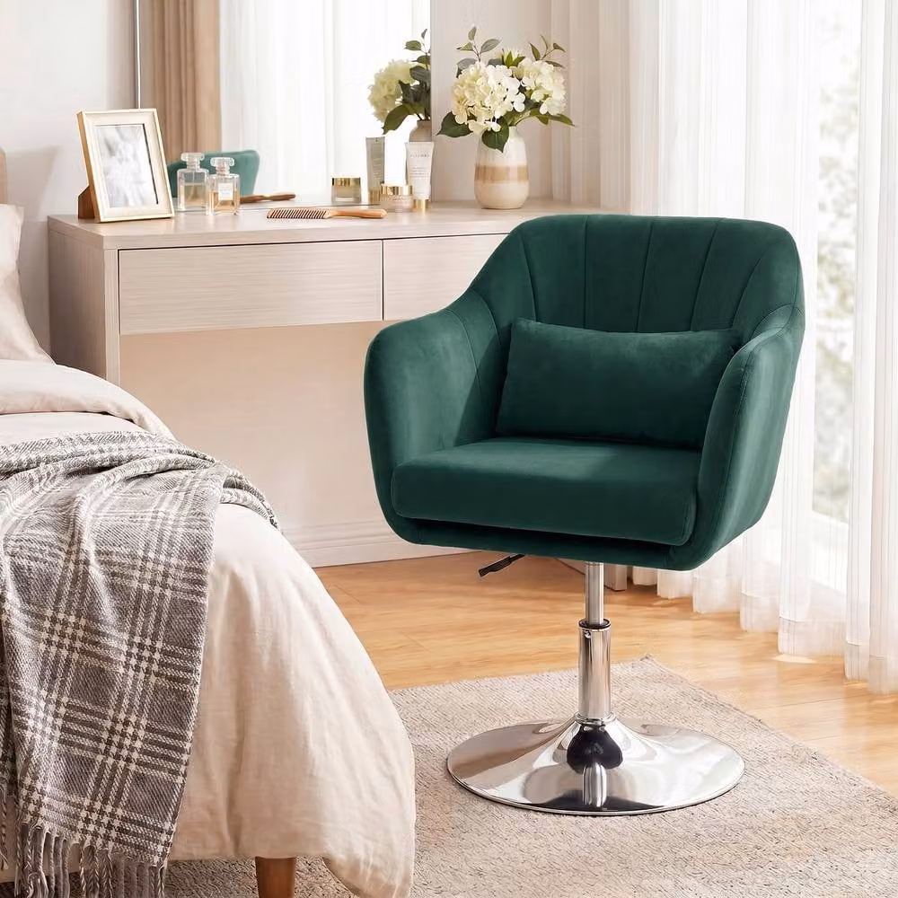 STILVORA Green Velvet Swivel Tub Chair with Adjustable Height and Armrests – 2