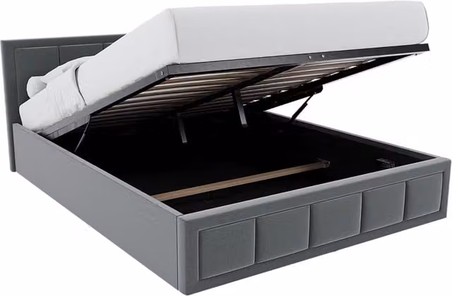Vida Designs Vanita Upholstered Fabric Ottoman Bed and Mattress with Lift Up Base, Grey, W/D/H: 140 x 200 cm