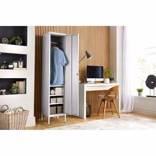 Moderna Metal Locker Cabinet with Lock and Adjustable Shelves, White, H x W x D: 180 x 38.5 x 38.5 cm – 2