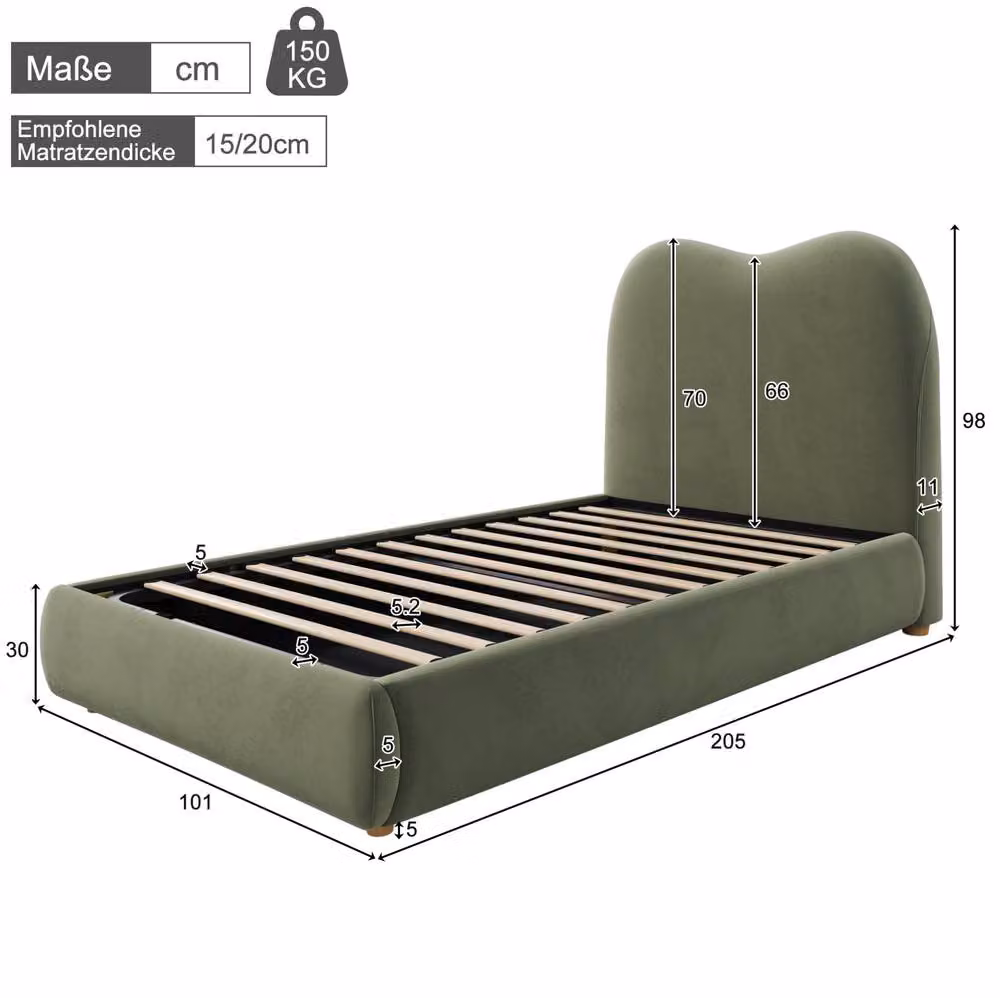 STILVORA Single Upholstered Velvet Bed with Lift Up Storage in Green, W/D/H: 90 x 190 x 91.44 cm – 2