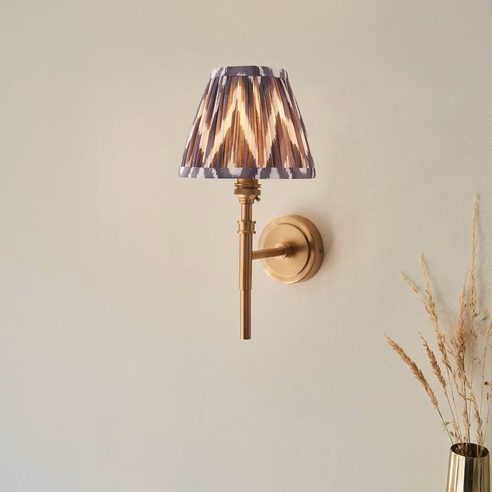 Netlighting Chester Wall Light with Grey Fabric Zigzag Shade and Gold Brass Finish, 16cm, B22 – 2