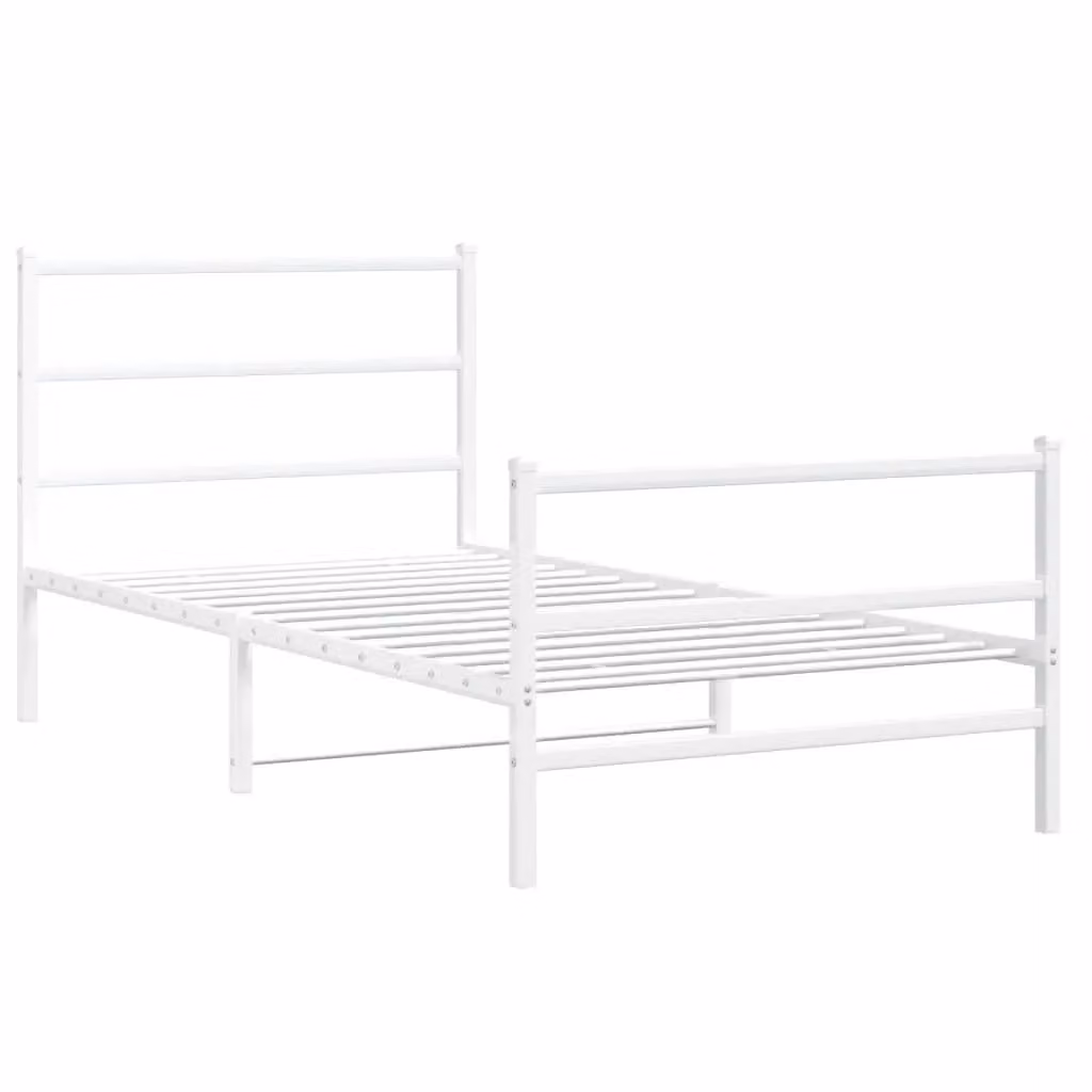 Berkfield Home Metal Bed Frame with Footboard, White, W: 107 cm, L: 203 cm – 2