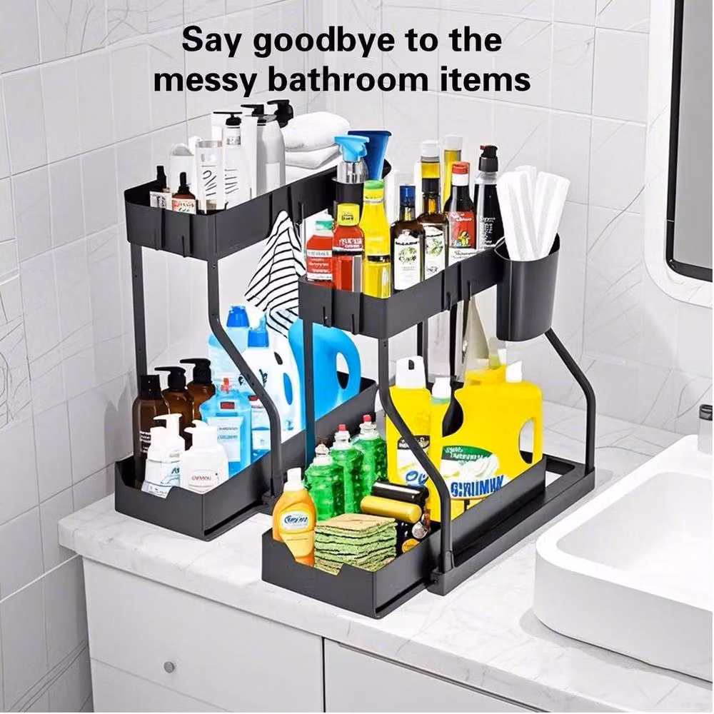 NESTLUNE Under Sink Storage Organiser Shelf and Spice Rack in Black, W/D/H: 100 x 35 x 15 cm – 3