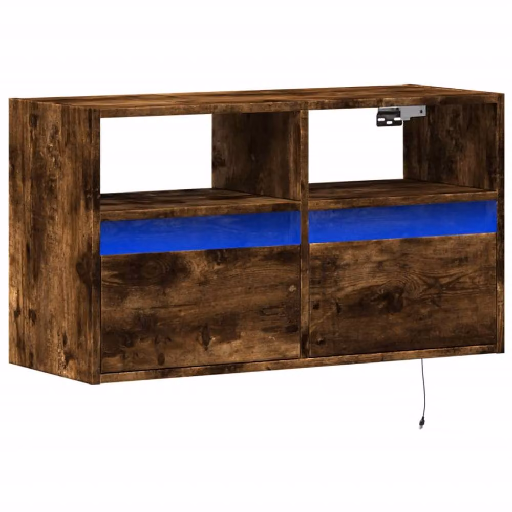 Berkfield Home Modern Wall Mounted TV Cabinet with LED Lights in Smoked Oak Brown, W: 80 cm, D: 31 cm, H: 45 cm – 3