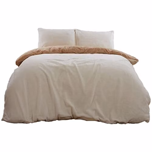 Brentfords Reversible Teddy Fleece Duvet Cover and Pillowcase Set, Mink Latte Cream, Single