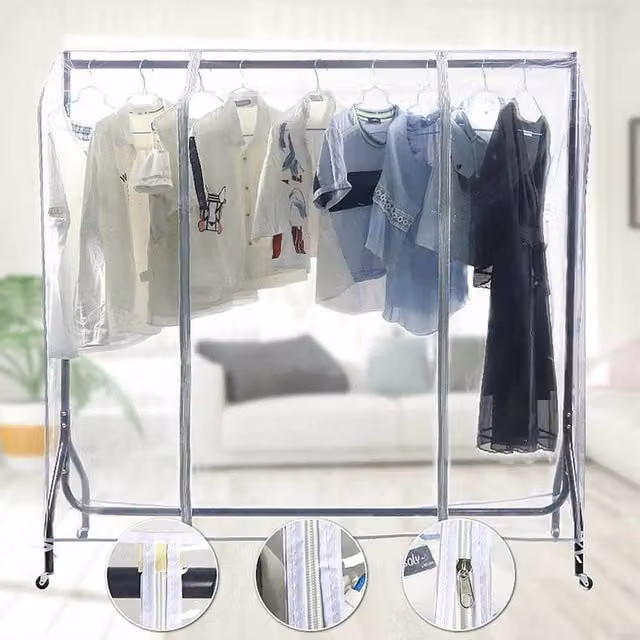NESTLUNE Waterproof PEVA Zip Up Clothes Rail Cover, Transparent, W/D/H: 100 x 100 x 100 cm – 1