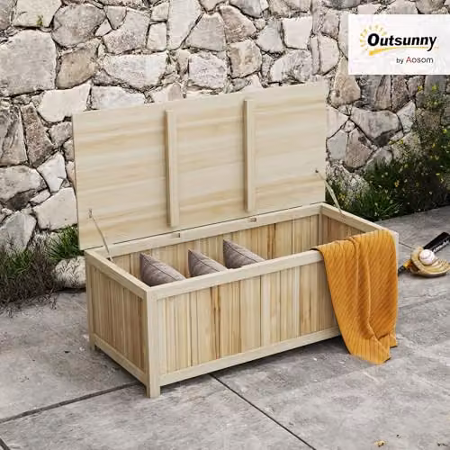 Outsunny 172 Litre Outdoor Storage Box in Natural Wood and Metal for Garden, Terrace or Balcony – 2
